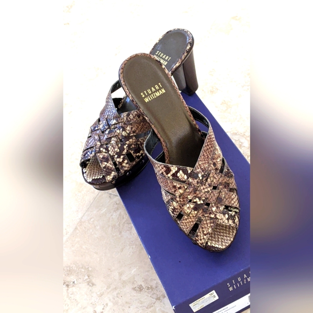 NWB STUART WEITZMAN SLIDE SNAKE DESIGN HIGH HEELS SANDALS